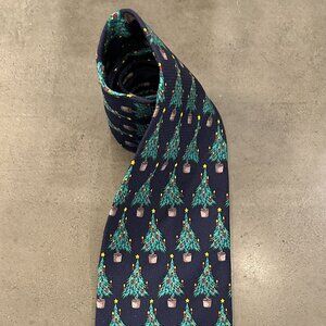 Barbara Blank Men's All Silk Tie Navy Blue w/Christmas Tree Handmade in New York